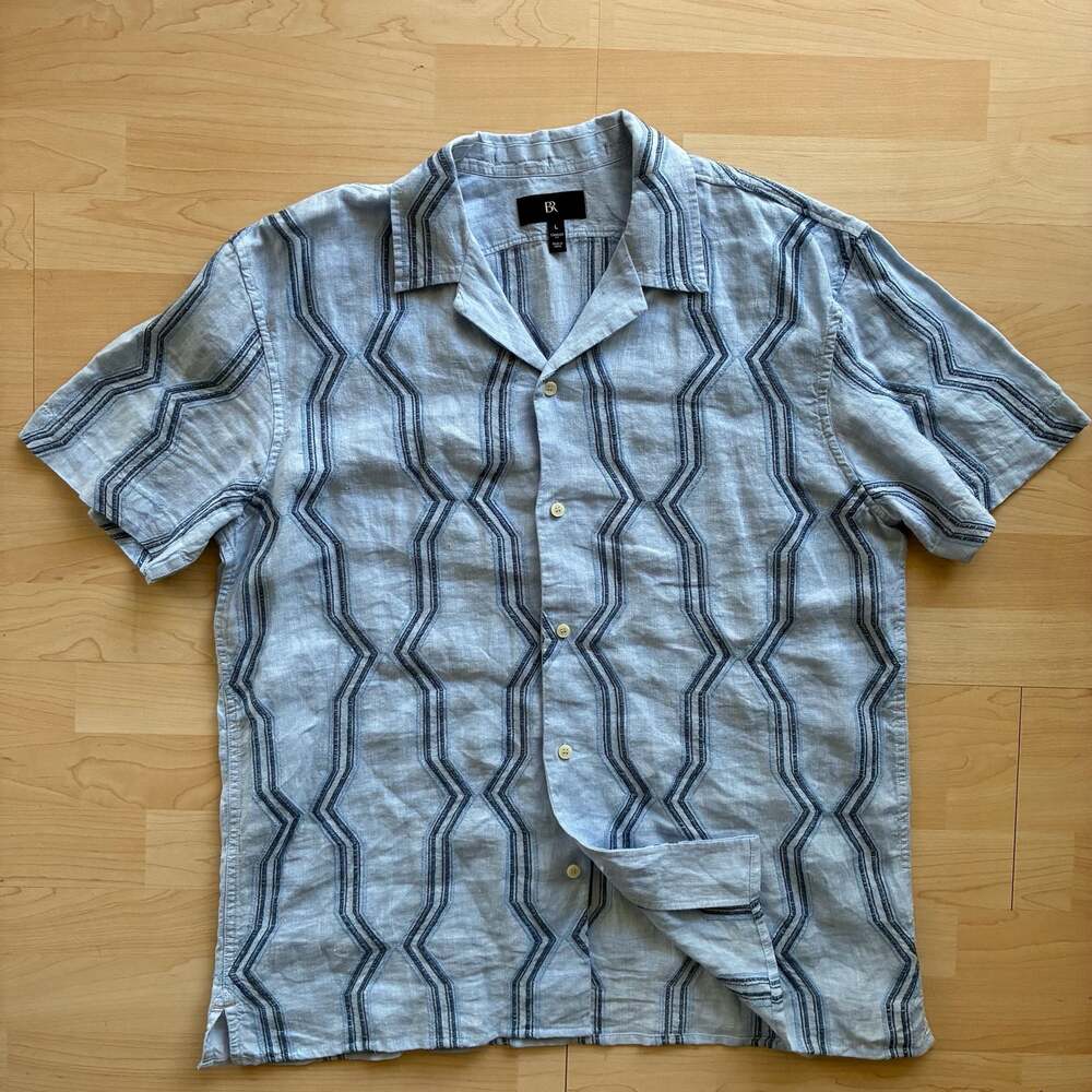 Banana Republic Men's Standard Fit Embroidered Linen Camp Shirt